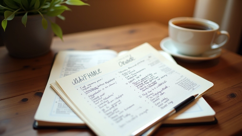 Caderno aberto com notas sobre letras de música e palavras destacadas